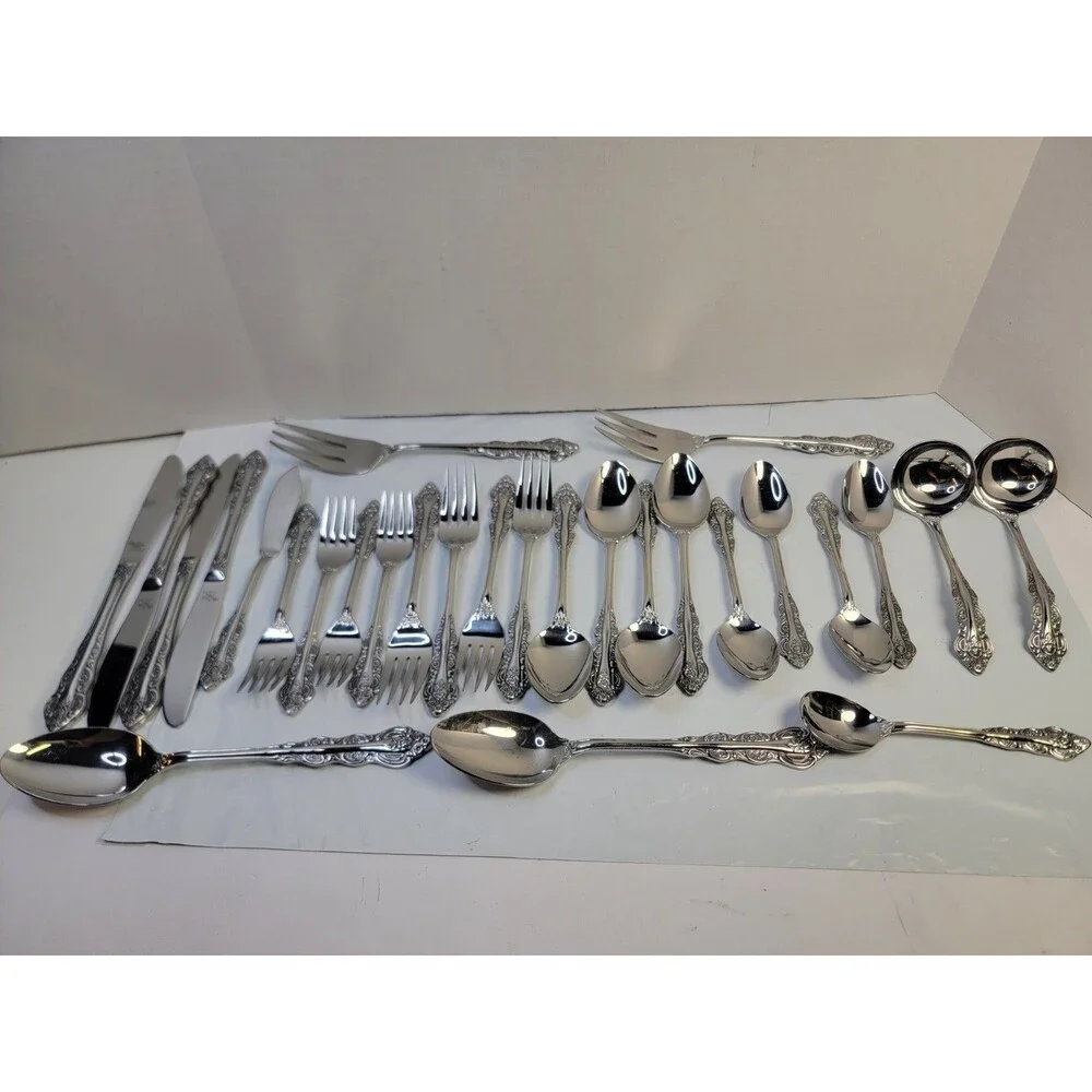 Olga Corsini EXCO Stainless Japan Flatware Lot 27 Floral Rose Serving Pieces